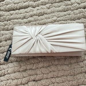 RSVP Cream Pleated Clutch with Satin Finish